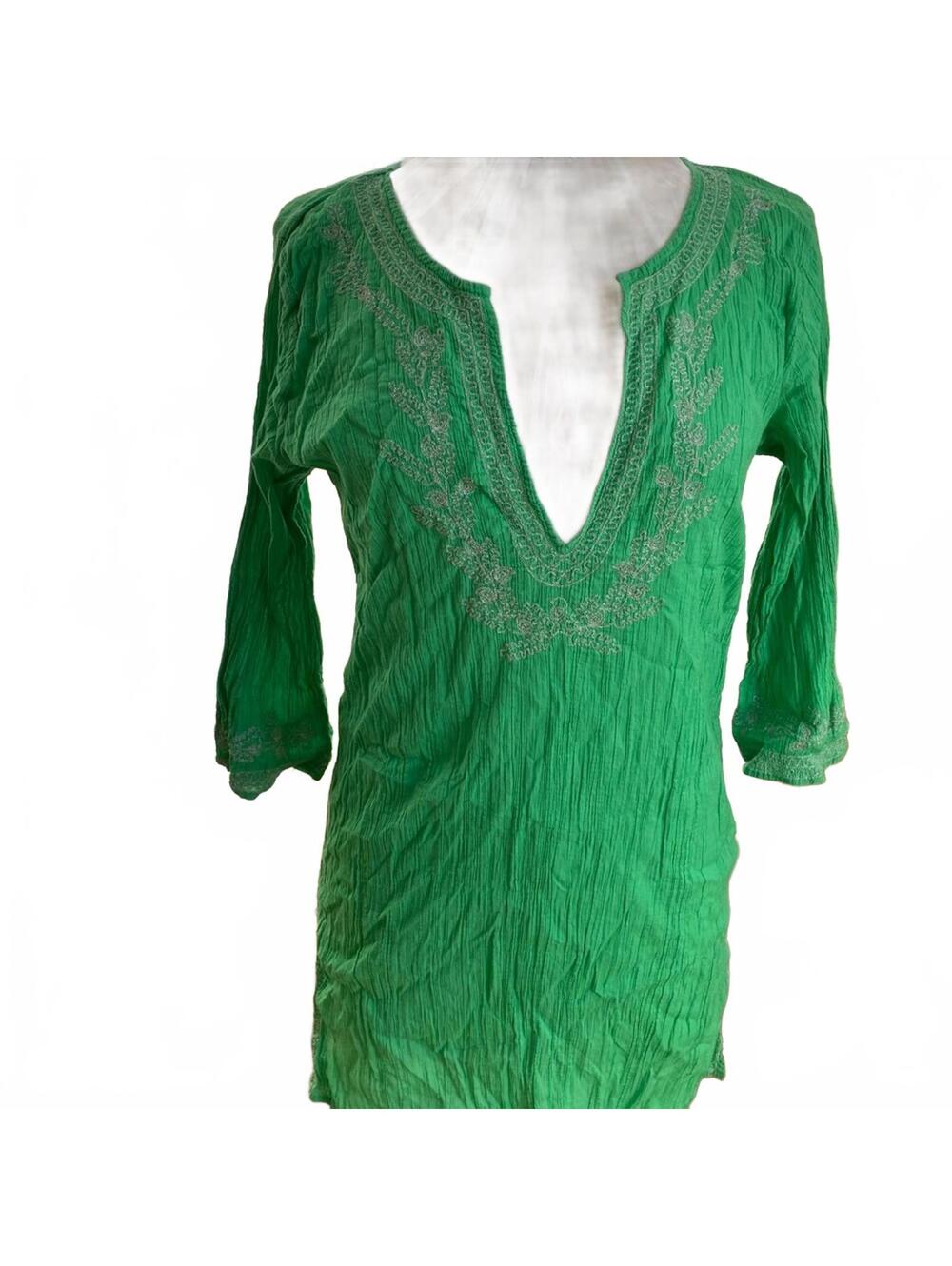 Old Navy Green Embroidered V-Neck Tunic Top Medium